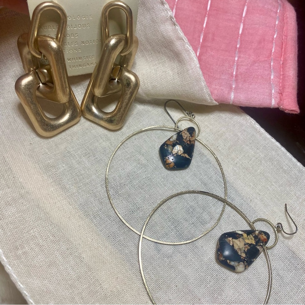 Anthropologie Chunky Gold Link Earrings and Hoops - Picture 11 of 11